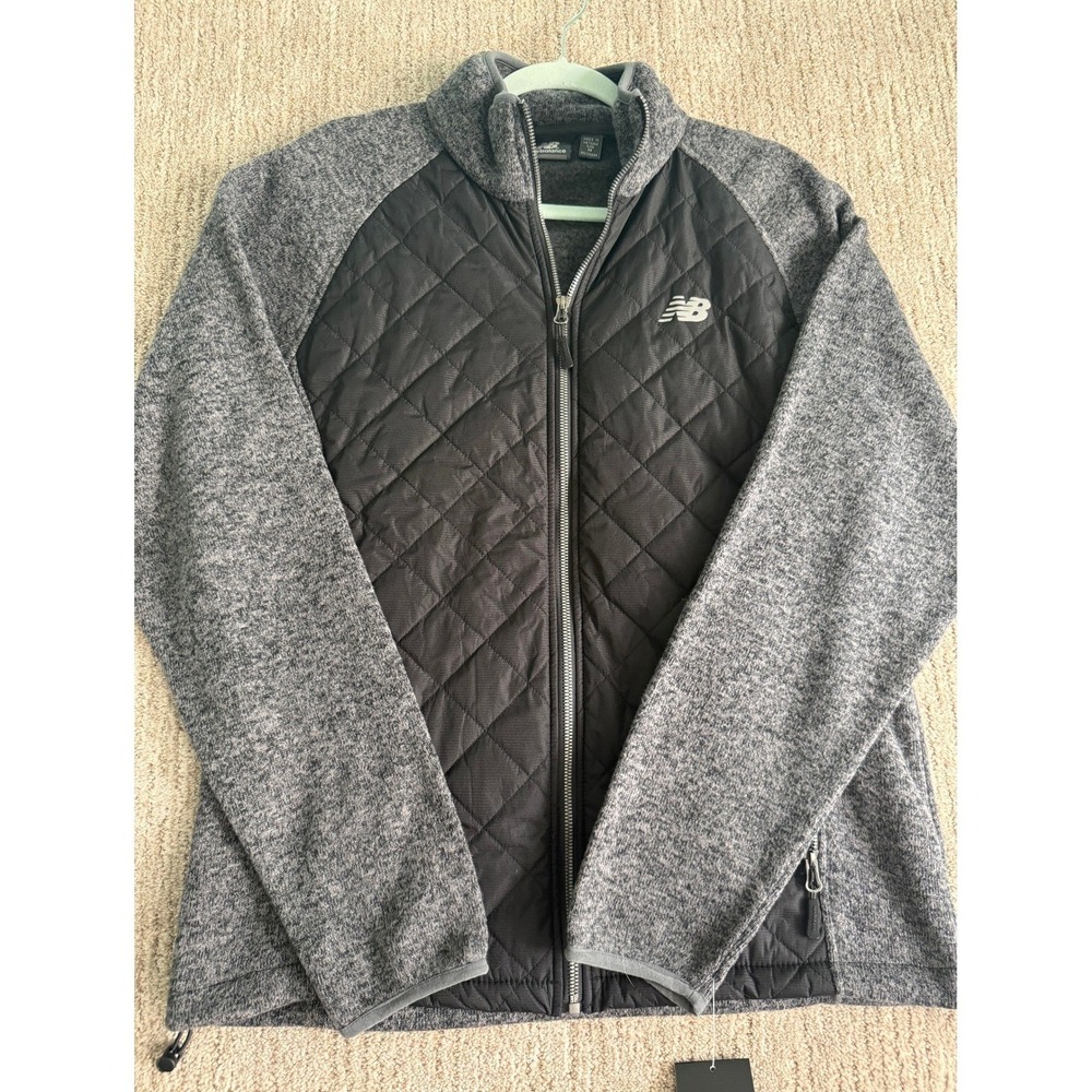 New Balance Womens Quilted Hybrid Full Zip Jacket Grey Black RN130893 Medium